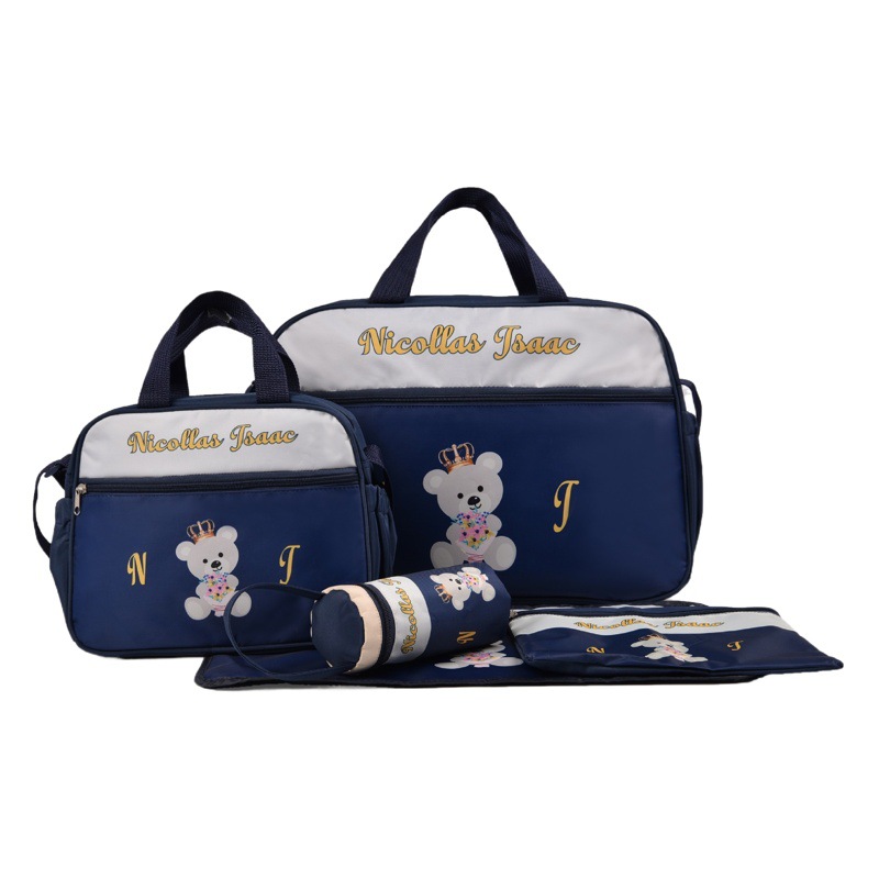 Portable Bear-Shaped Mommy Bag Five-Piece Set, Multi-Functional Large-Capacity Single-Shoulder Cross-Body Mother-And-Baby Bag, Diaper Bag, Storage Bag
