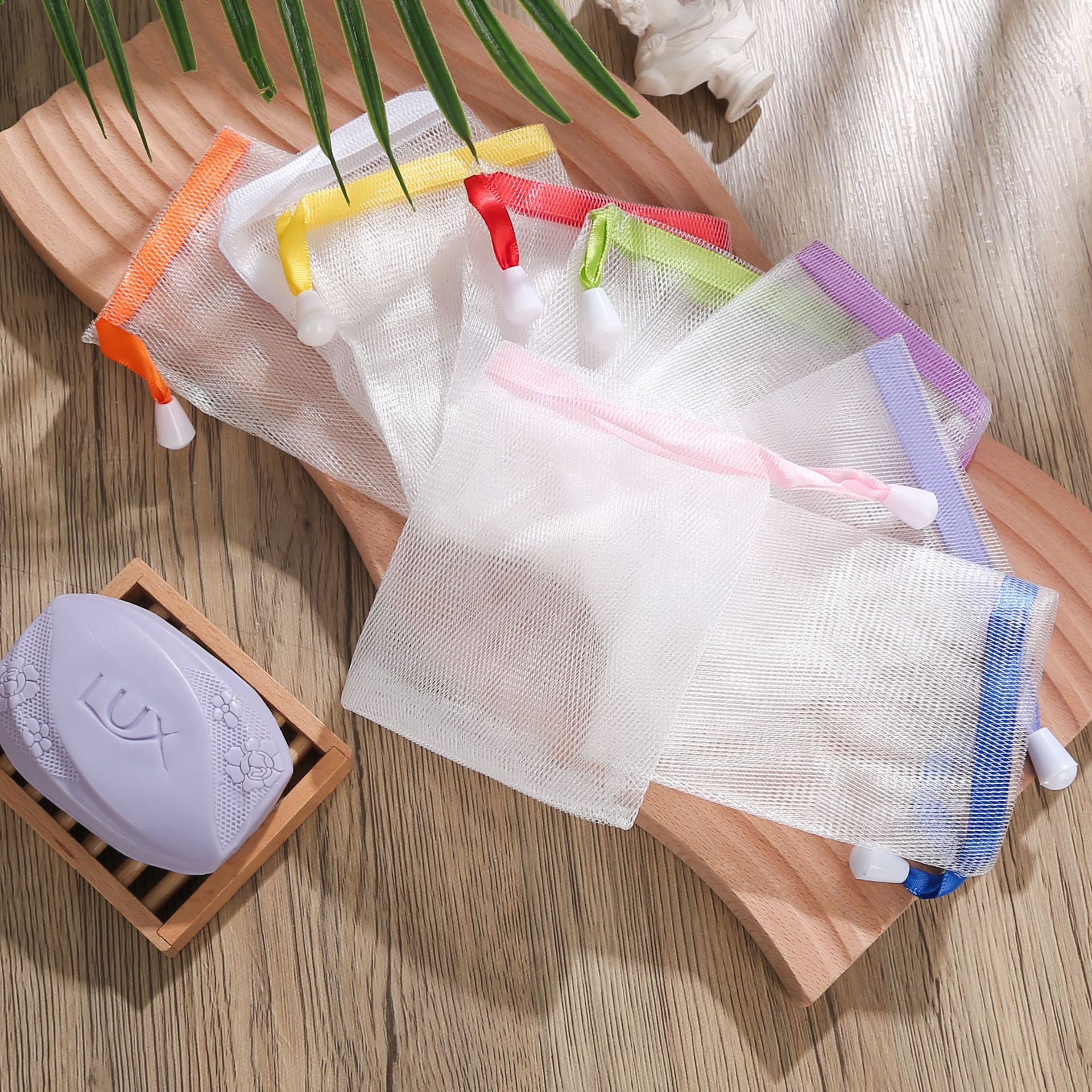 Bubble Mesh Wholesale Foaming Net Handmade Soap Net Bag Hangable Drawstring Colorful Ribbon Bubble Bag Foaming Mesh