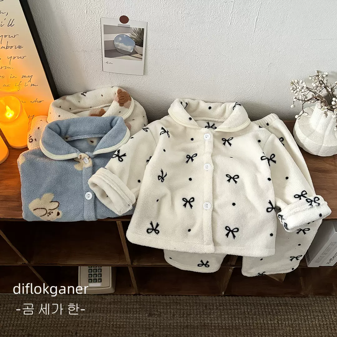 秋冬季儿童双面绒翻领家居服套装校服内搭软糯亲肤舒适保暖两件套