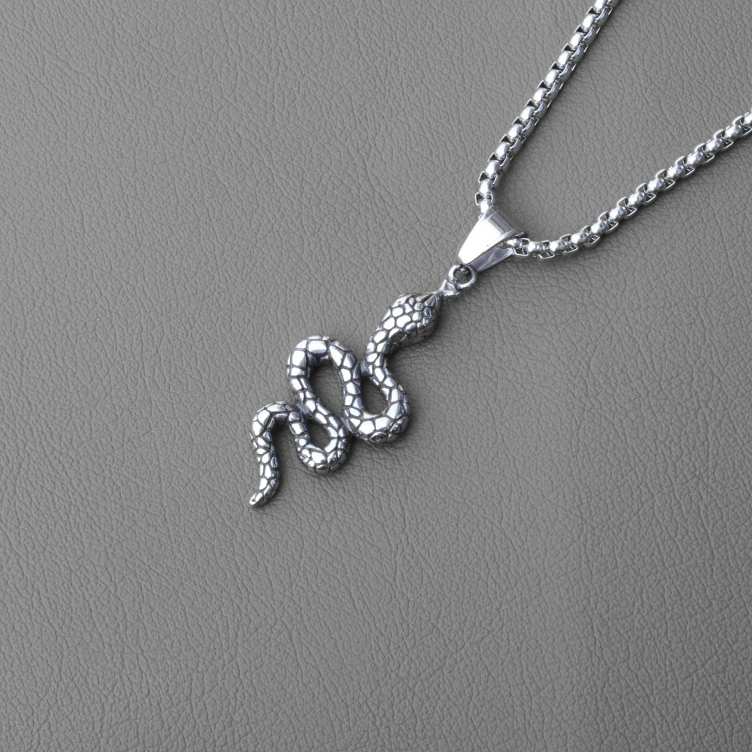 Snake Pendant Necklace Stainless Steel Titanium Trendsetter_voghion.com