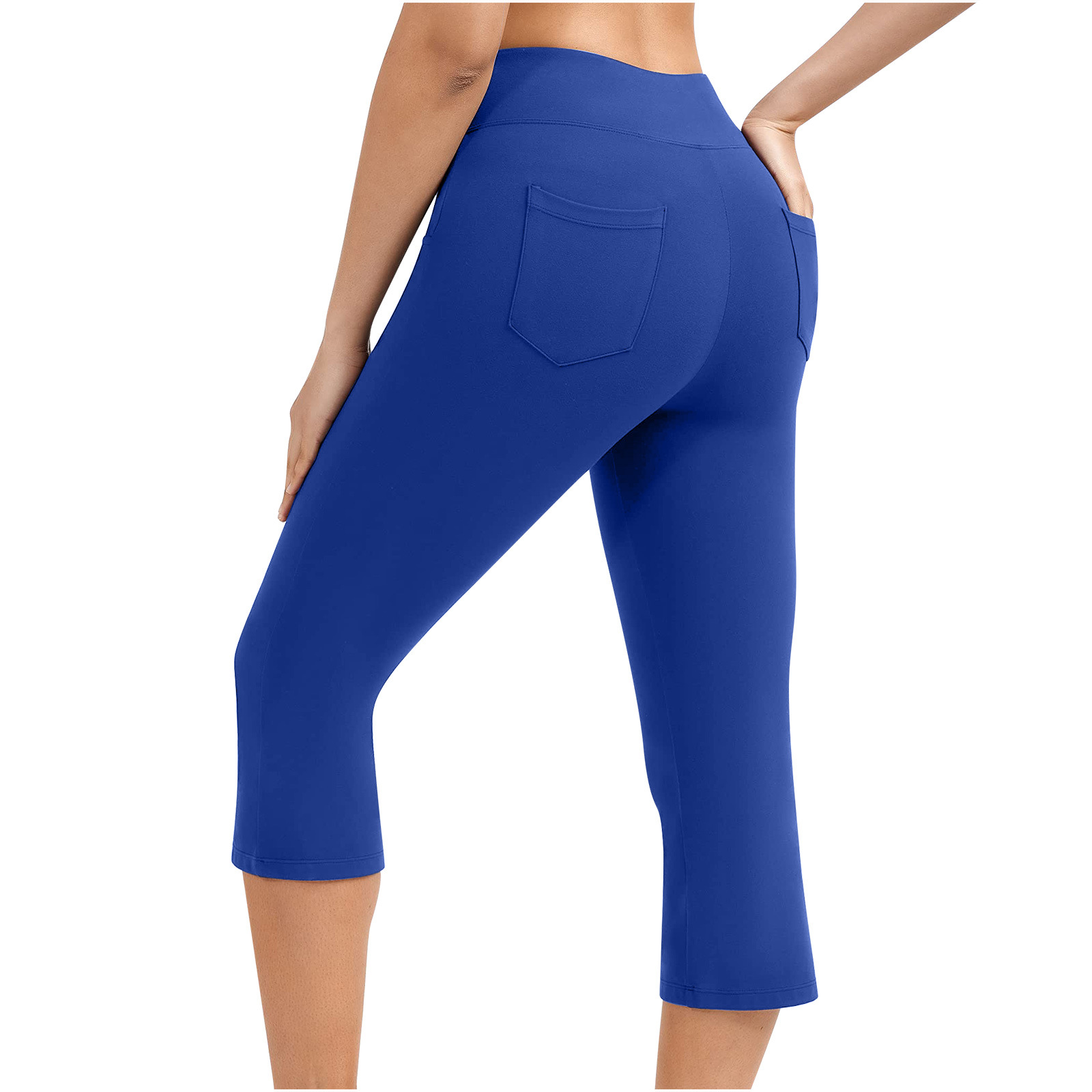 Neue Yoga-Hose für Damen, einfarbig, Vordertasche, hohe Taille, aufgesetzte Tasche hinten, Hip-Lift, Sport-Caprihose_voghion.com
