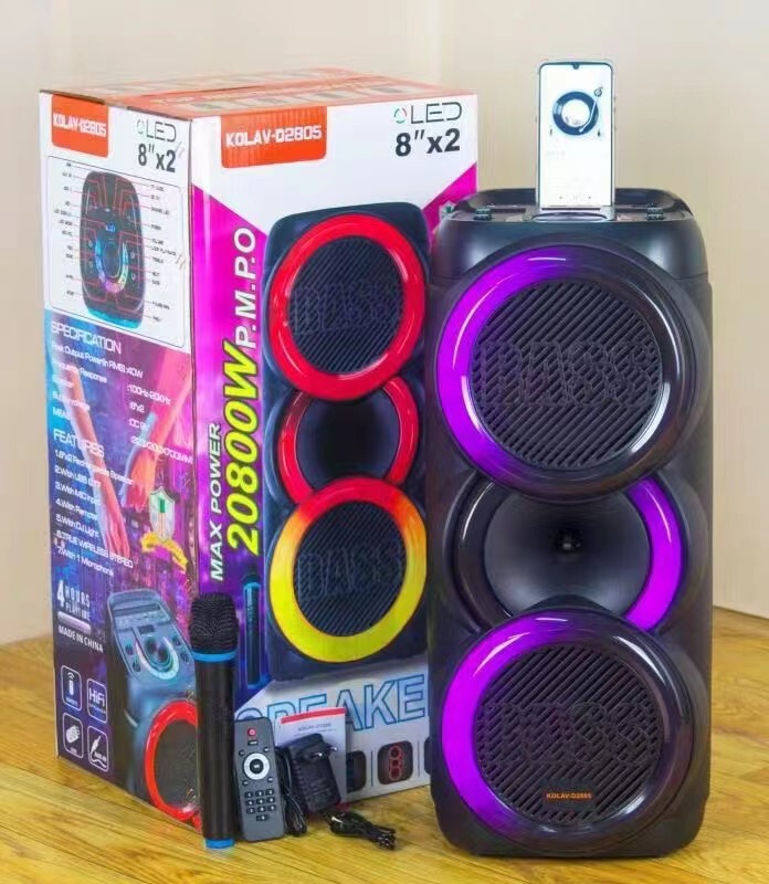 新型ダブル8インチサブウーファー携帯オーディオ屋外広場ダンススピーカー無線ブルートゥースk歌KOLAV-D2805|undefined