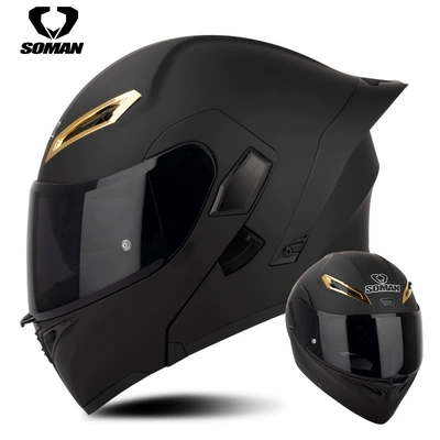 SOMAN motorcycle helmet riding motorcycle Motosiklet kaskı (dəbilqə) - matte-black-with-tea-slices-s