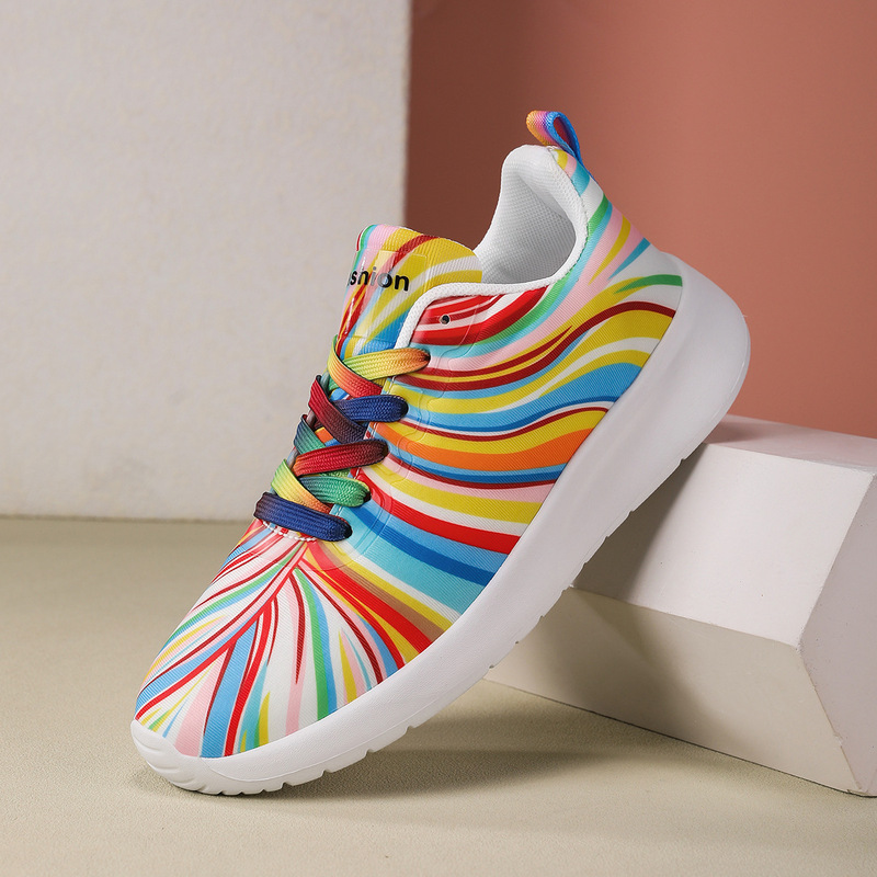 2025 New Foreign Trade Large Size Lace-Up Colorful Low-Top Shoes Graffiti Lazy Canvas Flat Shoes Cross-Border Women's Shoes