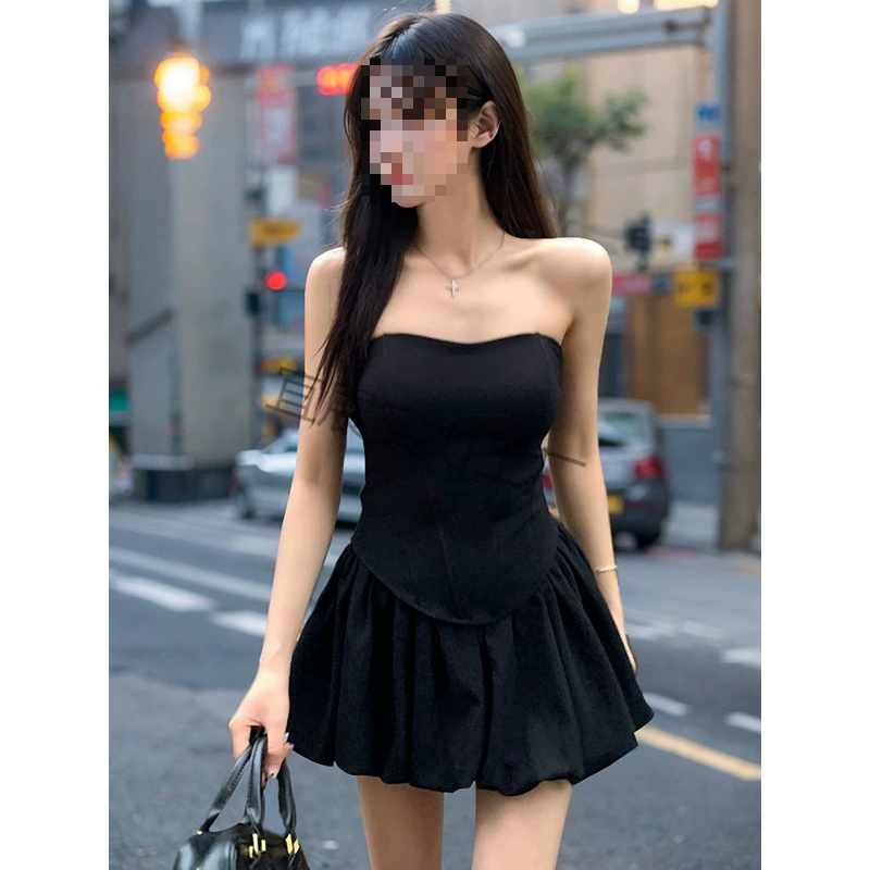 【Несовпадающее вдохновение】Дизайнерский топ без бретелек для похудения, комплект с пышной юбкой, юбка Ins Style, популярная юбка для девочек для верхней одежды.