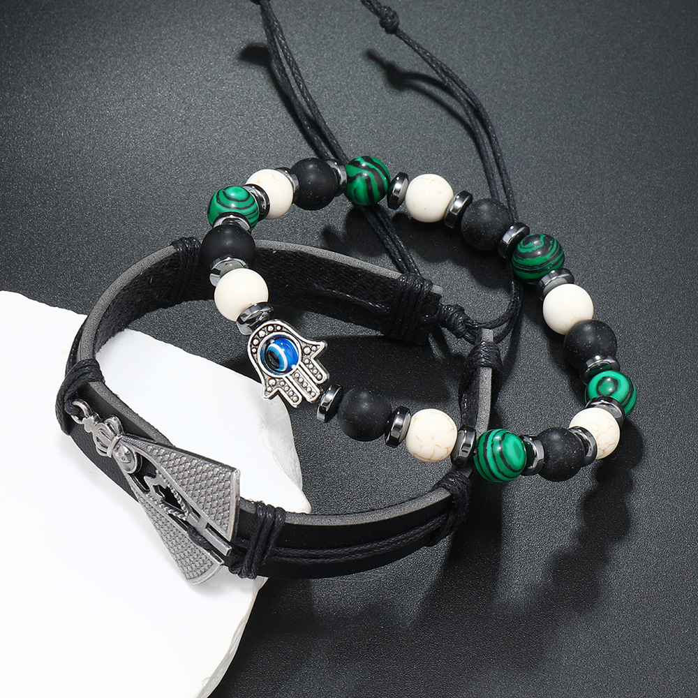 Retro Palm Pu Leather Tiger Eye Obsidian Unisex Bracelets display picture 16