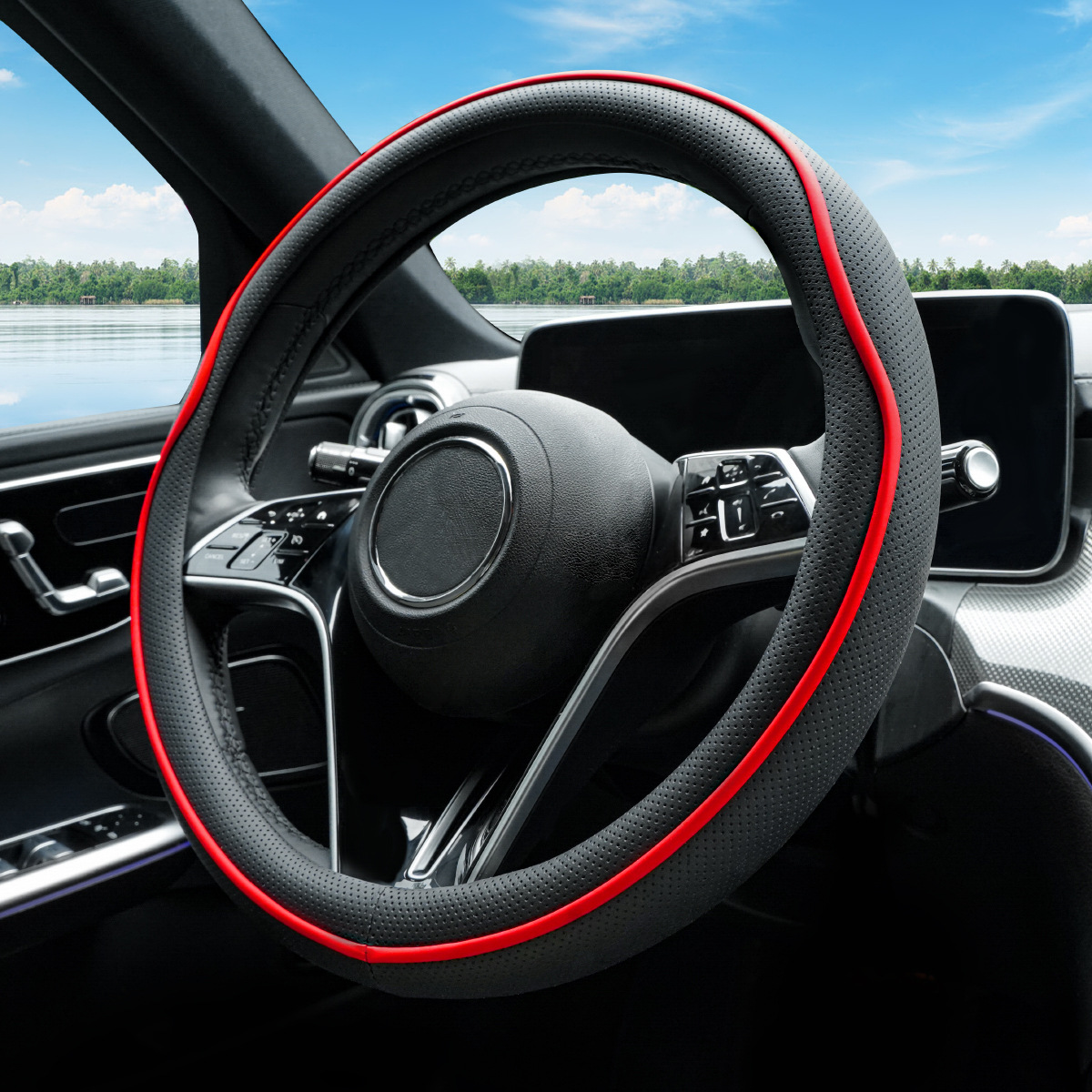 Car Steering Wheel Cover, Nappa Leather, All-Season, Stylish, Wear-Resistant, Cross-Border Hot-Selling Steering Wheel Protector