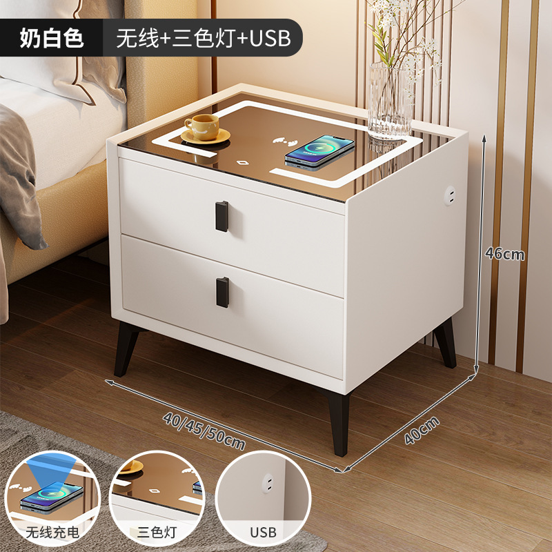 Mesita de noche inteligente de madera maciza de comercio exterior para el hogar Sensación premium Mesita de noche de dormitorio simple, pequeña y muy estrecha, multifuncional