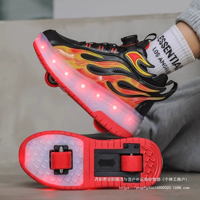 Туфли Heelys для мальчиков, двухколесные выдвижные, перезаряжаемые и с подсветкой, детские спортивные роликовые туфли, студенческие транспортные кожаные туфли оптом