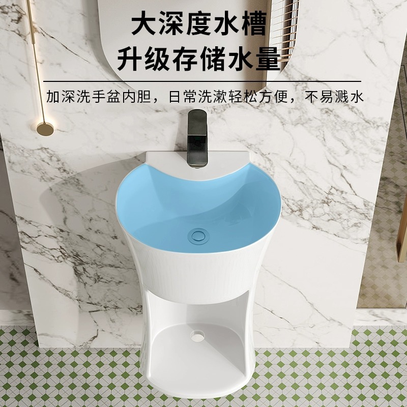 Lavabo de pared para apartamento pequeño, lavabo de cerámica integrado, balcón de baño con compartimiento de almacenamiento, lavabo