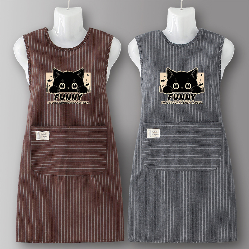 ZJ701 검은 고양이 조끼 순면 세로 패턴 - 그레이 + 커피 색상