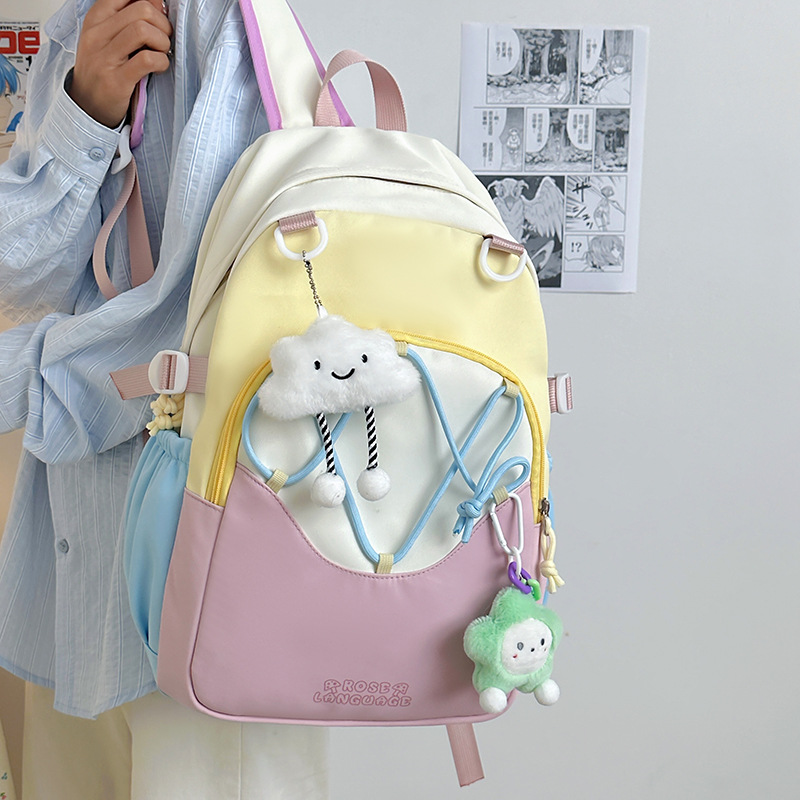 Mochila escolar de todo fósforo para niña fresca, salida de primavera, mochila ligera y pequeña, mochila de estudiante de color de contraste, mochila escolar