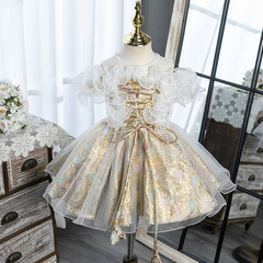 Children's First Birthday Dress 2024 New Product for Middle Kids Puffed Skirt Round Neck Girls' Birthday Princess Dress Factory Direct Sale