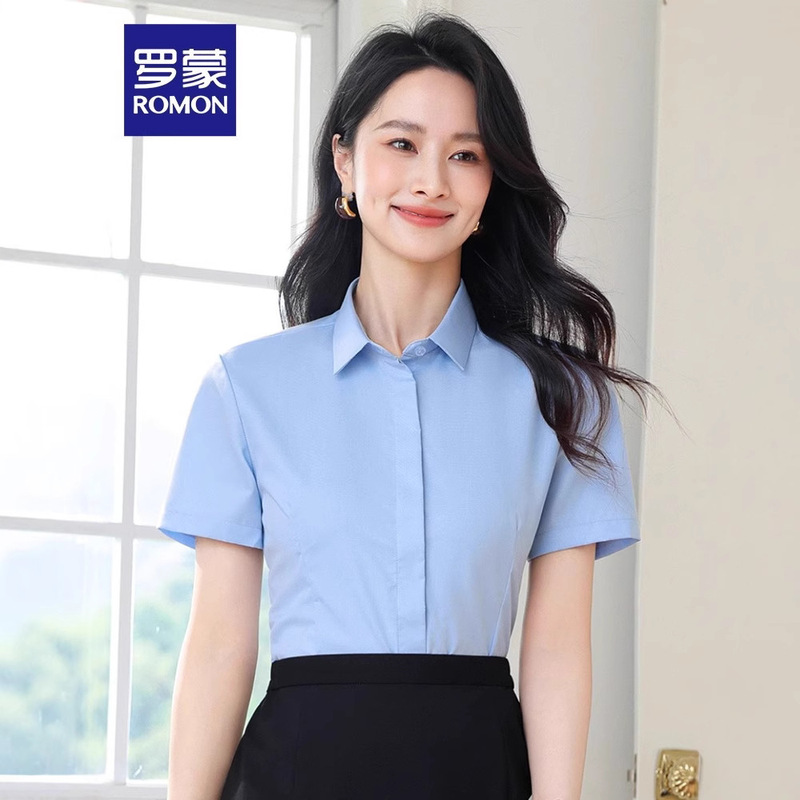 [Bamboo Pulp Fiber] Romon Women's Short-Sleeved Shirt 2026 Summer Thin Business Casual Breathable Solid Color Shirt