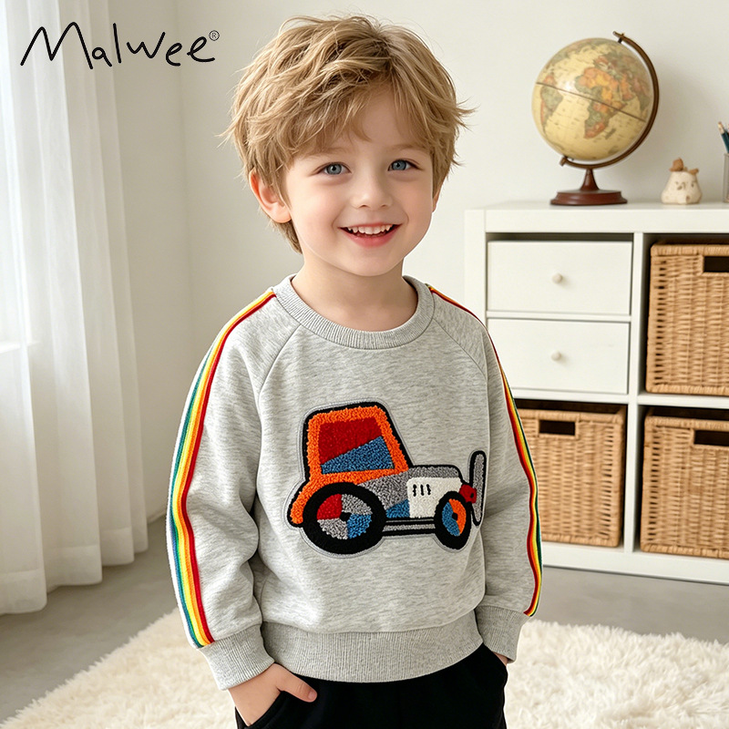 Malwee children's sweatshirts, new autumn style, European and American style, long-sleeved base layer, casual round neck children's clothing.