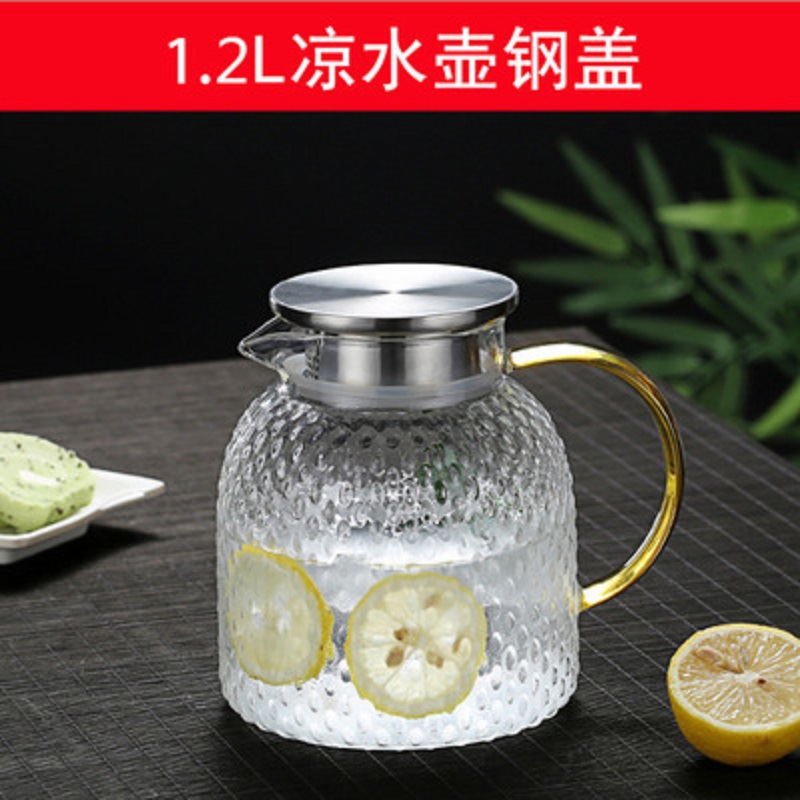 Estilo japonés martillado fría caldera vidrio gran capacidad martillado frío hervidor traje de agua tetera taza de arroz grano con tapa