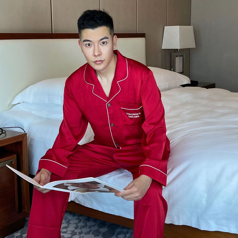 Little Red Book Recommended ~ Autumn and Winter Satin Men's Red Festive Couple Long Sleeve Pants Comfortable Pajamas Home Clothes