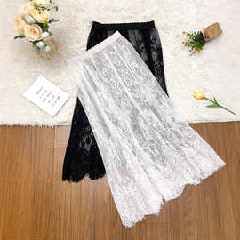 叠穿新款网纱内搭纱裙打底裙蕾丝裙半身裙女装秋季白色旗袍内衬裙