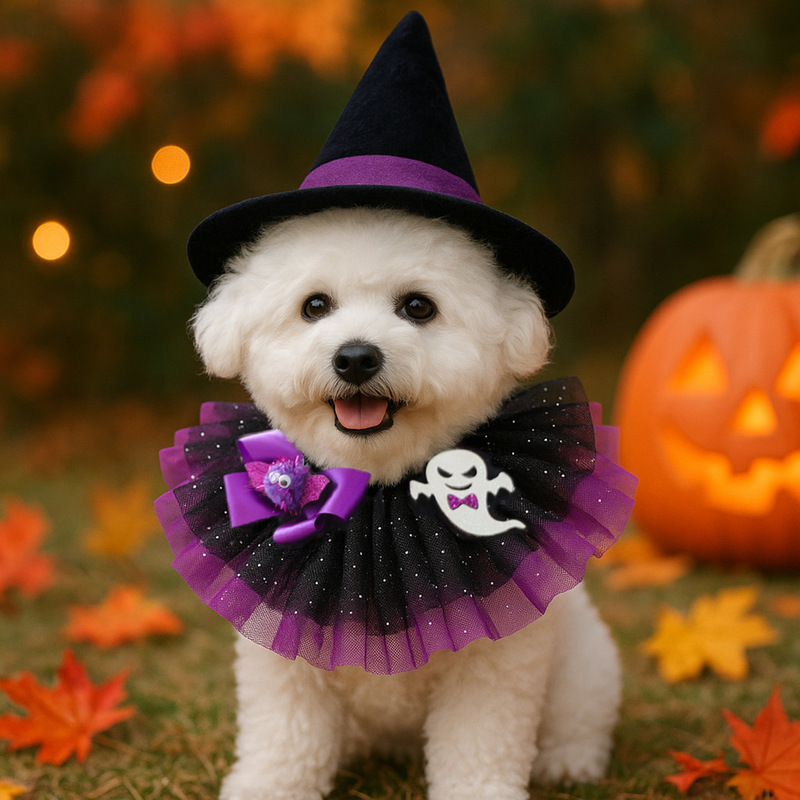 ペット、犬、猫、小型犬、子犬、ファッショナブル、ロマンチック、かわいいアクセサリー、ハロウィンガーゼスカーフ|undefined