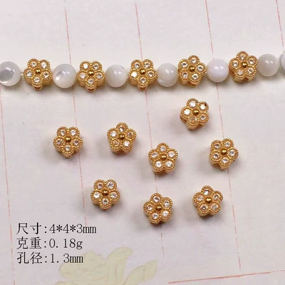 s925 silver gold-plated White Diamond five-petal flower accessories bracelet necklace string decoration diy handmade beads semi-finished products (Zərgərlik ara hissələri) - five-petal-flower