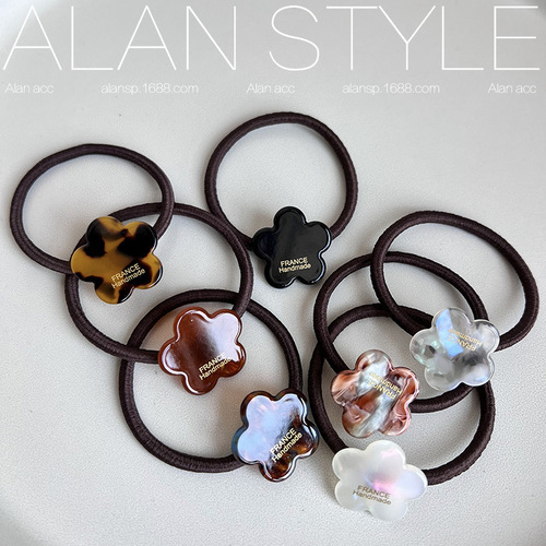 Korean france acetic acid hair rope cute flower cartoon hair tie French leopard print high ponytail hair rope hair accessories for women