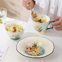 Hand-painted Ceramic Dinner Plate High-end Household Breakfast Plate Underglaze Color Large Capacity Snack Fruit Plate Wholesale