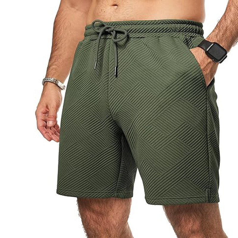 Men's Cross-Border Shorts with Elastic Waistband, Drawstring, Geometric Texture, Short Summer Beach Vacation Shorts with Pockets, Casual and Versatile