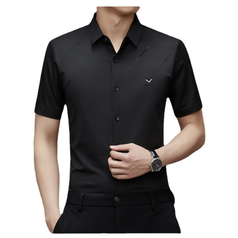 Tiktok transmisión en vivo Hombres misma camisa verano nuevos hombres casual Camisa de manga corta sin planchado entrega de una sola pieza elástica alta