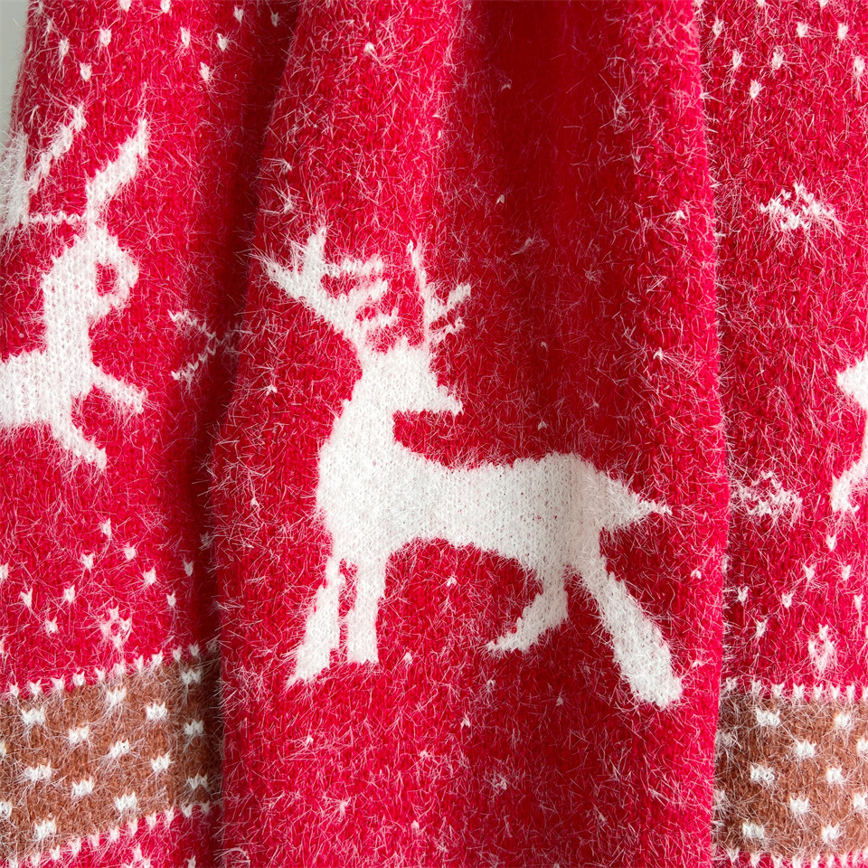 Damen Weihnachtspullover Mit Schal Im Rentier- Und Schneeflockenmuster_voghion.com