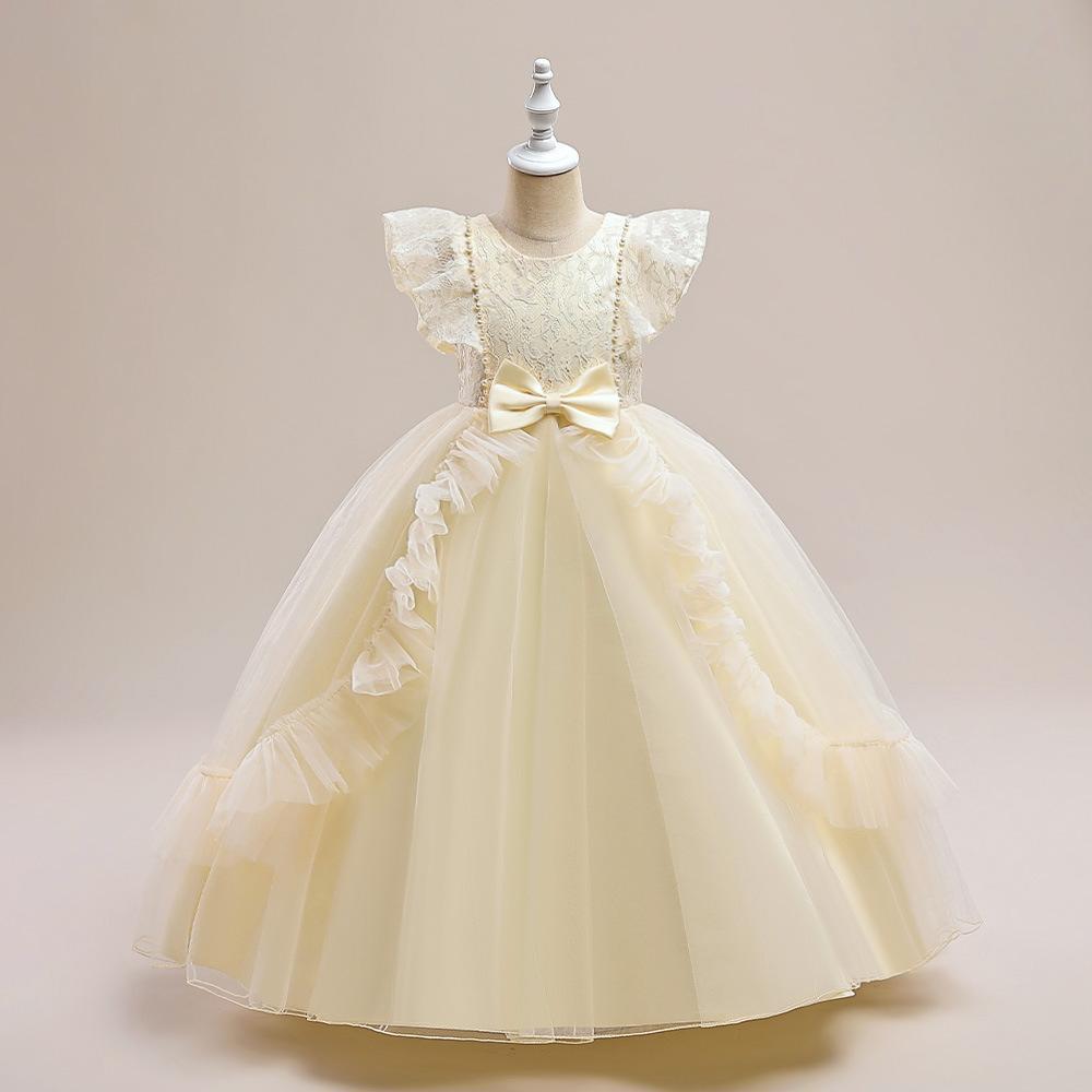 Nuevo vestido de niña de las flores, vestido de princesa de malla, vestido largo de actuación para niños, vestido largo bordado tridimensional, vestidos para niños.