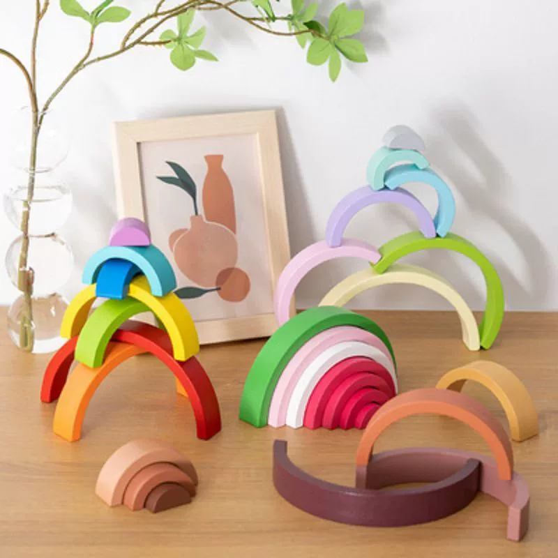 Деревянный радужный конструктор, Jenga Montessori, игрушка, (международная торговля), обучение, наука и техника, раннее образование