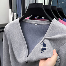 品牌V领羊绒刺绣马标针织衫男莫代尔棉单排扣毛衣开衫桑蚕丝外套