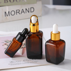 批發茶色方形精油瓶10ml玻璃瓶避光滴管噴霧瓶化妝品分裝小樣瓶