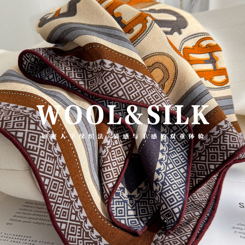 Italian Old Money Style! Mulberry Silk Wool Scarf, Silk Scarf for Women, Autumn and Winter High-End Small Square Scarf Shawl Italian Old Money Style! Mulberry Silk Wool Scarf, Silk Scarf for Women, Autumn and Winter High-End Small Square Scarf Shawl