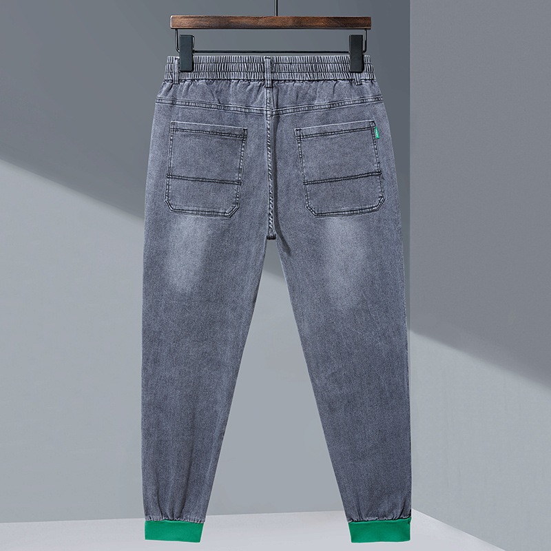 Tallas grandes de los hombres de Otoño de estiramiento de los pantalones vaqueros flacos flojos gordos del todo-fósforo de la cintura elástica de moda