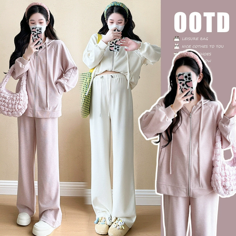 Одежда для беременных 2024 весна и осень новая корейская версия беременной с капюшоном свитера брюки костюм женская мода мягкий восковой сладкий