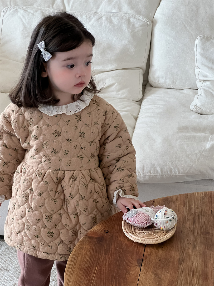 Ropa de otoño e invierno para niños engrosados ropa para niños coreanos 2024 ropa para bebés niñas vestido floral traje de pantimedias invierno image 5