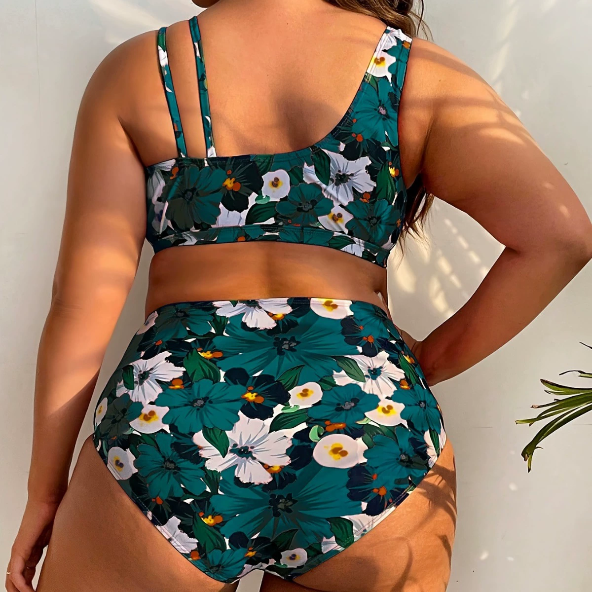 Раздельный купальник plus size, цветочный принт, высокая талия, городской европейский стиль (2–5XL)