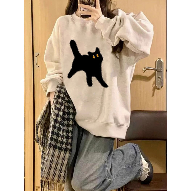 American Retro Oversize Round Neck Sweatshirt for Women 2025 New Spring and Autum Gray Velvet Early Autum Outwear Top American Retro Oversize Round Neck Sweatshirt for Women 2025 New Spring and Autum Gray Velvet Early Autum Outwear Top