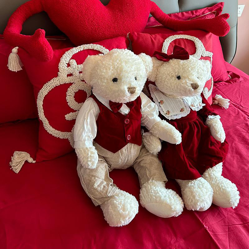 Celebrativo coroa roja gansos casados prensas de compromiso decoración diseño cisne un par de almohadas pareja muñeca muñeca