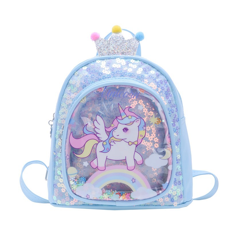 Mochila escolar de jardín de infantes para estudiantes de primaria, linda corona, linda mochila para bebé pony, nuevo bolso para niños de comercio exterior con lentejuelas