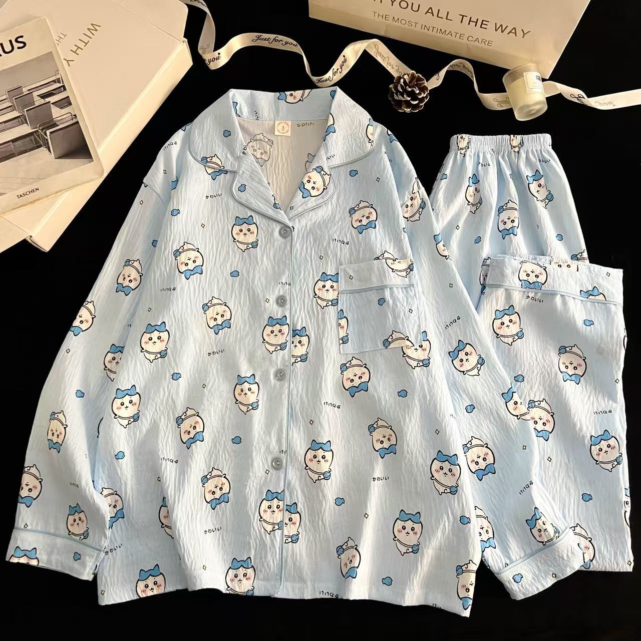 Nube transfronteriza pijama de algodón crayón de mujer pequeño nuevo otoño pantalones de manga larga lindos dibujos animados ropa de casa se puede usar fuera