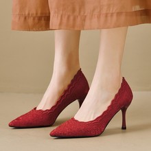尖头婚鞋女鞋2025年新款主婚纱高跟鞋新娘鞋伴娘鞋法式细跟订婚鞋
