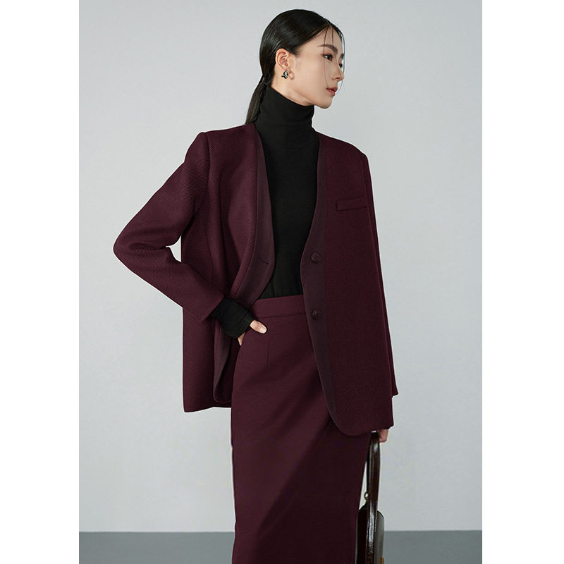 Áo vest nữ cổ V tay dài dáng suông một hàng nút phong cách thanh lịch — Váy Midi Breeveca, Váy màu xanh hải quân, Váy màu xám khói, Váy màu đỏ tía