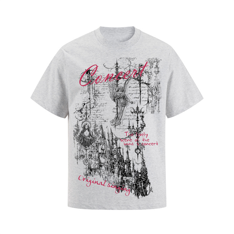 Camiseta hombre estampado gótico castillo ángel algodón blanco_voghion.com