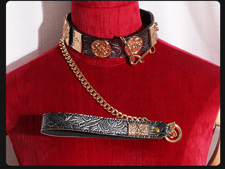 Jiuai SM Flying Fish Collar and Chain Set with Metal and Leather Bondage Accessories — detail image 11