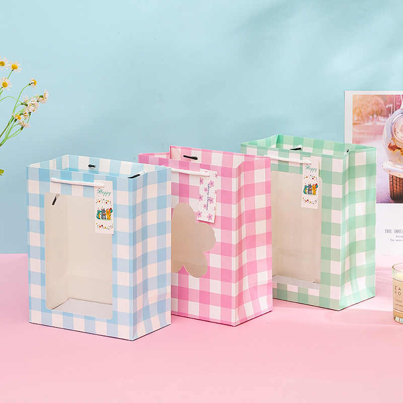 Bolsa de regalo de ventana verde bolsa de regalo de flores rectangular bolsa de papel bolso de Navidad bolso de regalo de San Valentín al por mayor