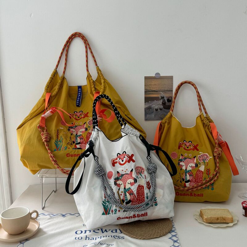 Internet Celebre Same Style Summer Japanese Style Ball Chain Embroidered Shopping Bag Women's Fashion Small Large Capacity Shoulder Bag Trendy