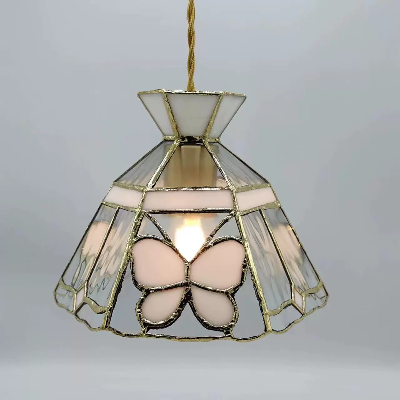 Ceiling lamp (Tiffany) stained‑glass pendant, retro Japanese style, 12 W three‑color light source
