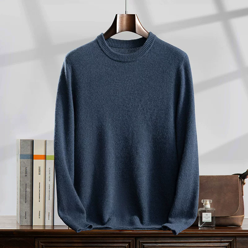 Cashmere knitted keep warm sweater, round collar, increased thickness, plus size
